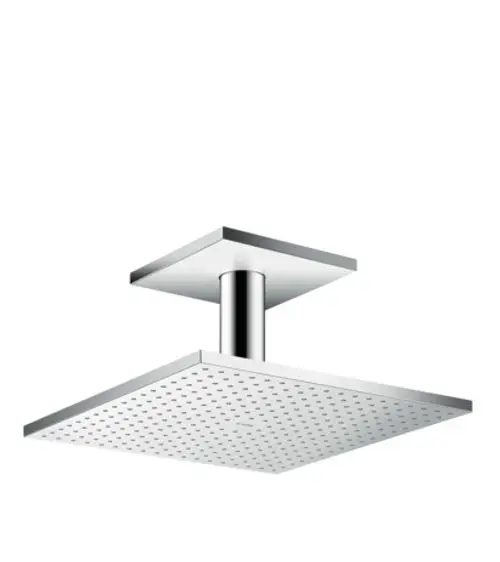 Kopfbrause mit quadratischem Design und Deckenanschluss in Chrom, hergestellt von AXOR, präsentiert eine gleichmäßige Wasserverteilung durch integrierte Düsen.